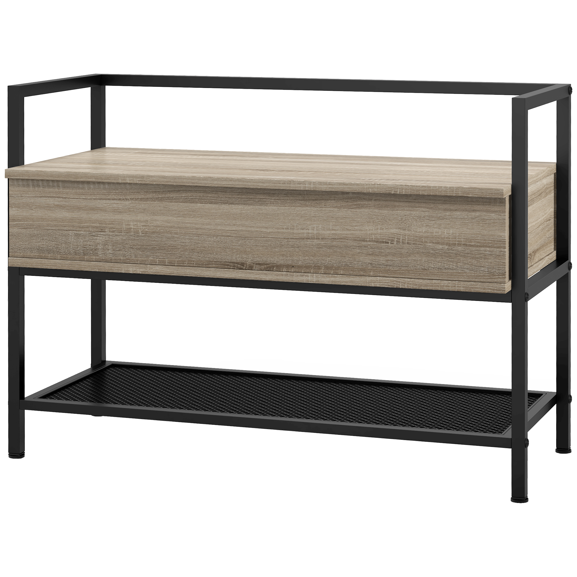 HOMCOM Schuhbank Aufbewahrungsregal Regal und verstecktem Fach mit klappbarem Deckel aus Holz Eiche und Schwarz