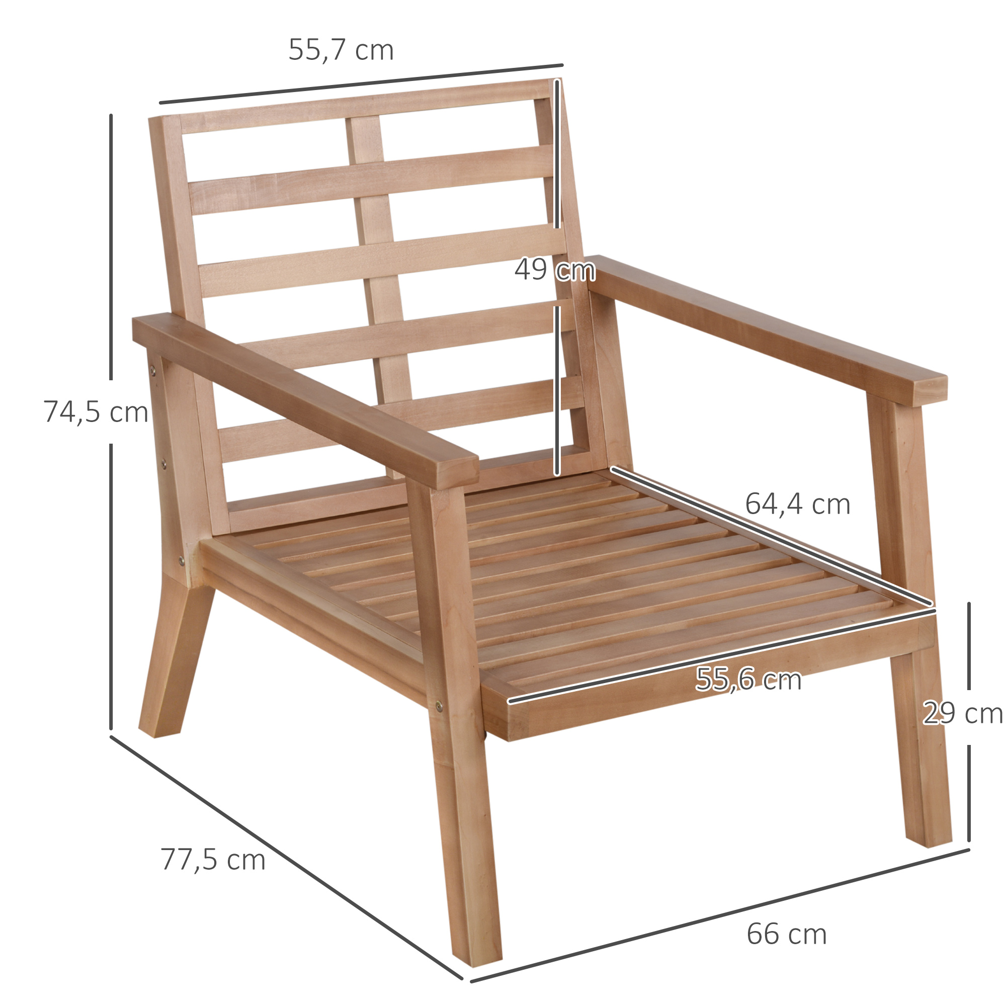 2 tuinstoelen van natuurlijk hout, met zitkussens, bruin+beige, 66 x 77,5 x 74,5 cm (per stoel)