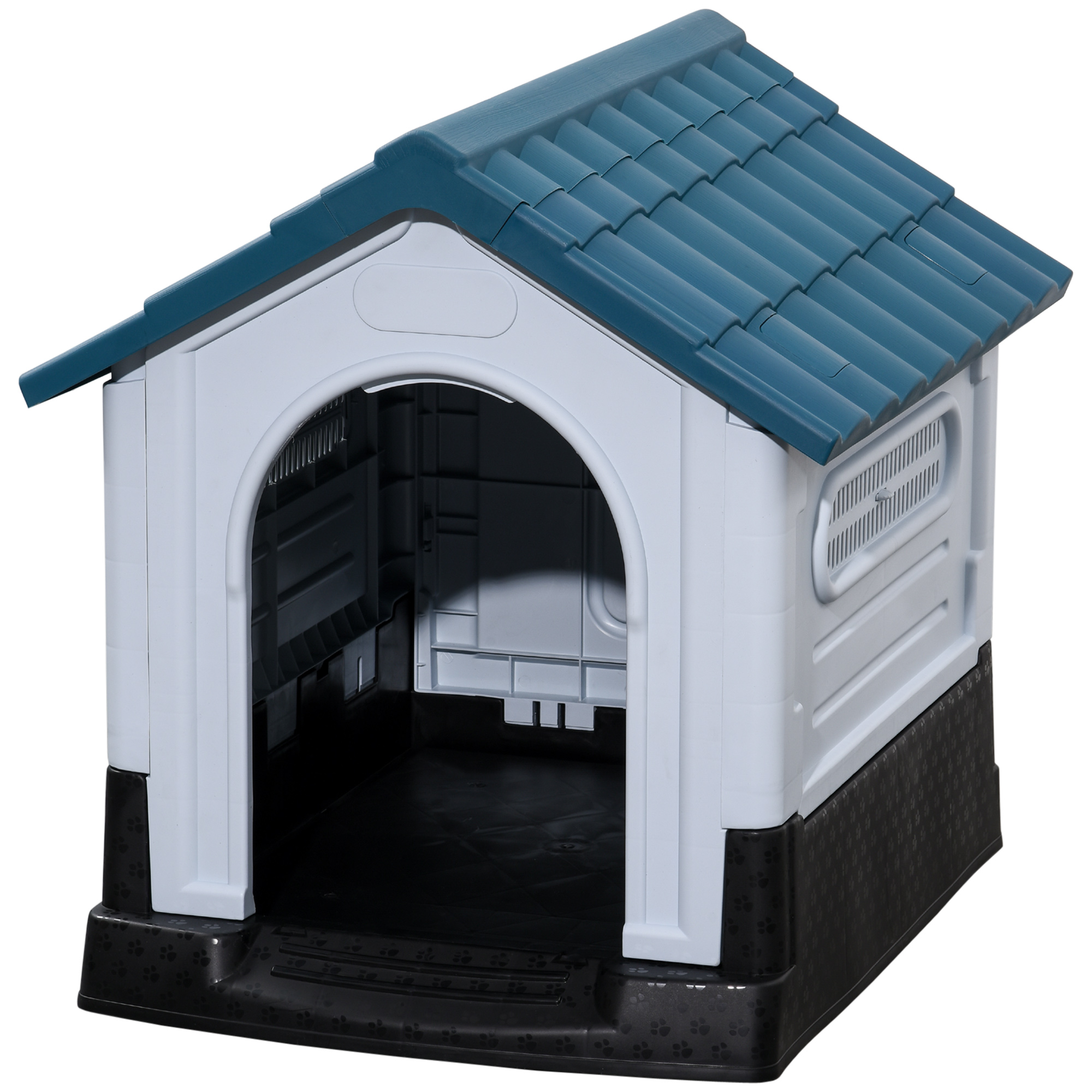 PawHut Hundehütte Draußen für kleine und mittelgroße Hunde 64,5 x 57 x 66 cm Weiß und Blau