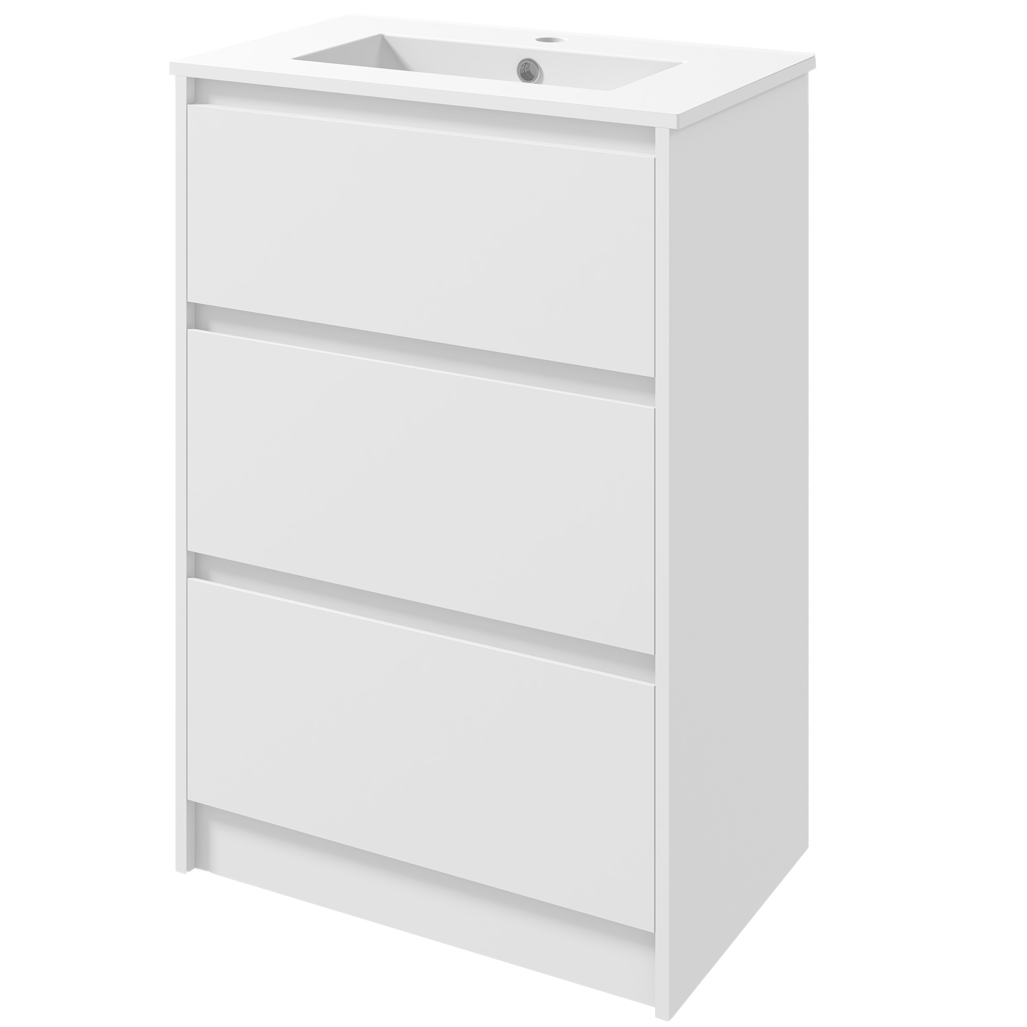 kleankin Badezimmerschrank mit 2 Schubladen und synthetischem Keramikwaschbecken, 61 x 37 x 88 cm, glänzendes Weiß lackiert