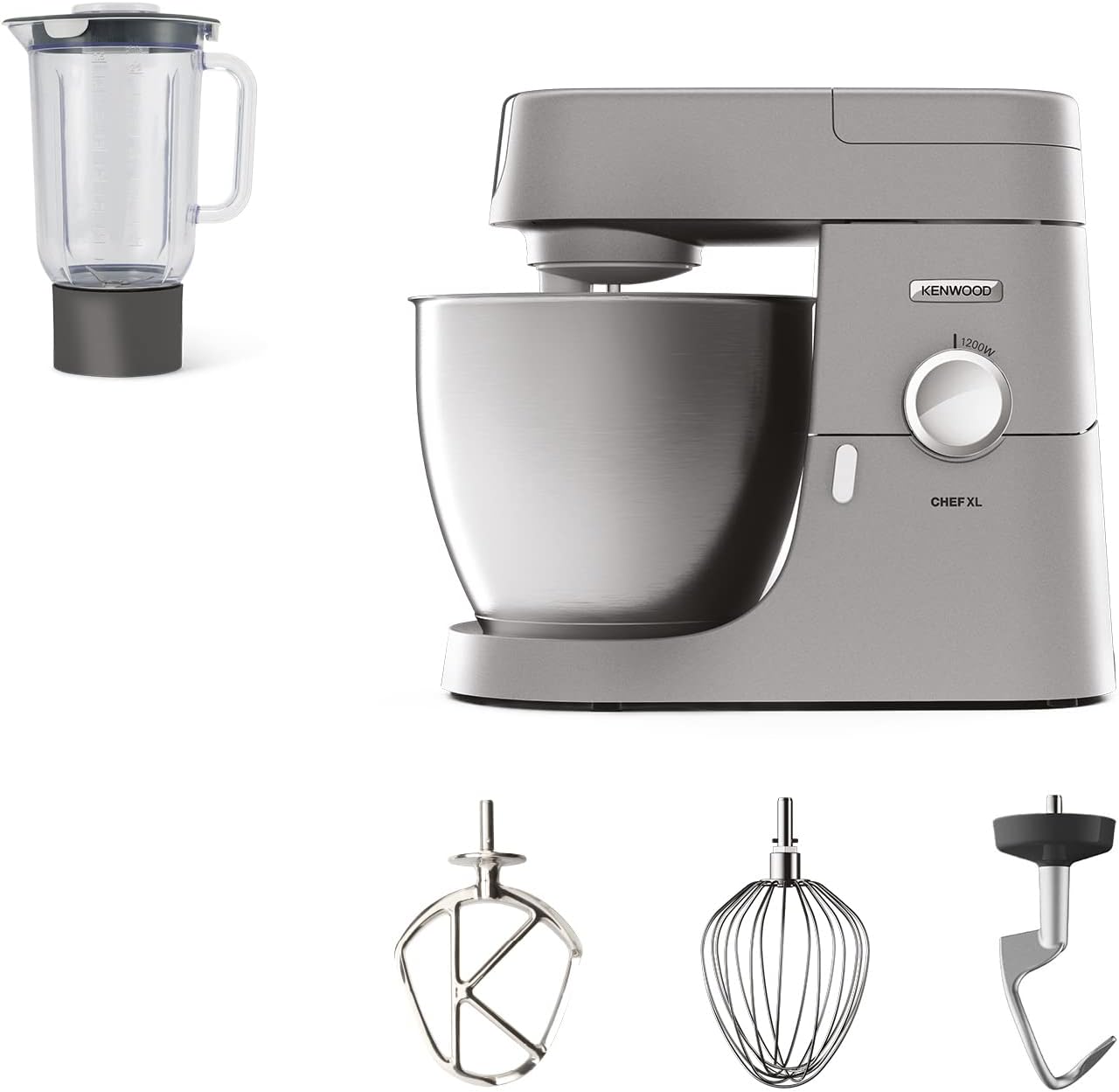Kenwood KVL4110S Impastatrice Planetaria Chef XL con Ciotola da 6,7L, 3 Ganci di Miscelazione + FRULLATORE, Personalizzabile con oltre 25 Accessori Opzionali Acquistabili Separatamente, 1200W, Silver