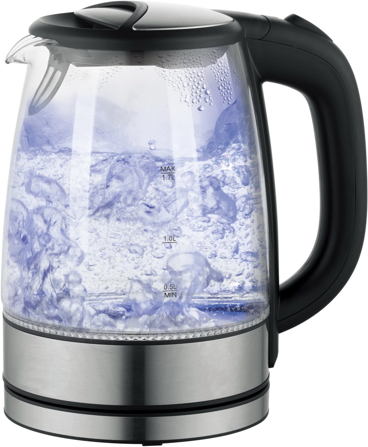 Wasserkocher Edelstahl Glas-Wasserbereiter Glaswasserkocher mit LED-Beleuchtung