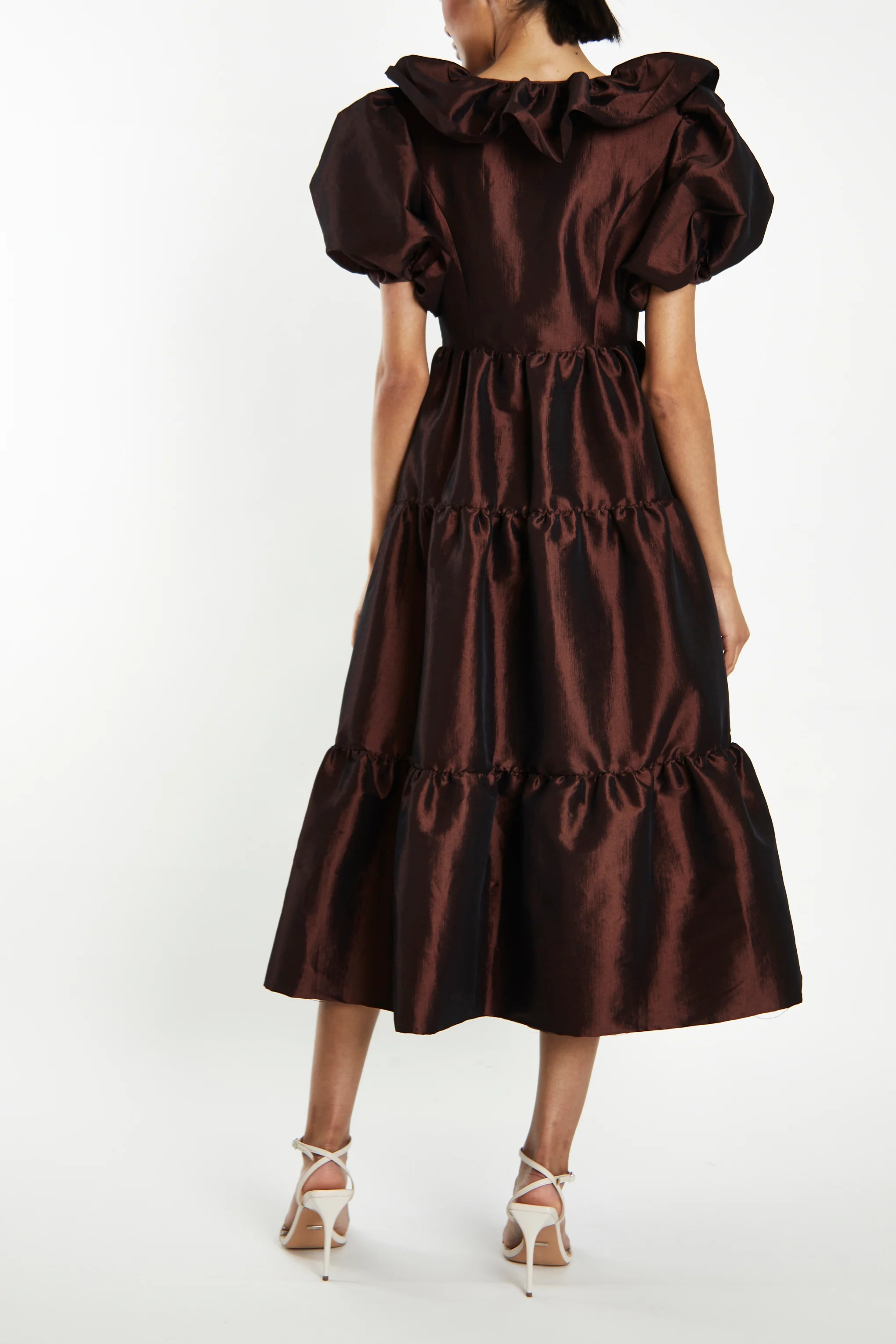 Althia Chocolate Taffeta Tiered Midaxi Dress