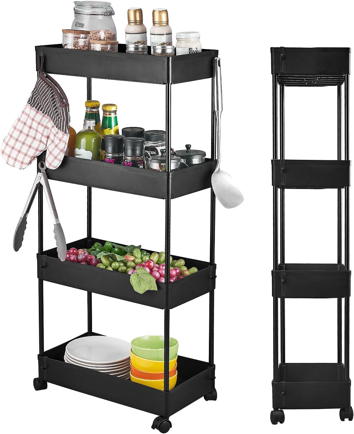 Wopeite Carrello Portaoggetti a 4 Livelli, Carrellino Cucina Salvaspazio a 4 Ruote, Scaffale alto e Stretto per Cucina Bagno Ufficio Biblioteca Salone, 40 x 22 x 86 cm