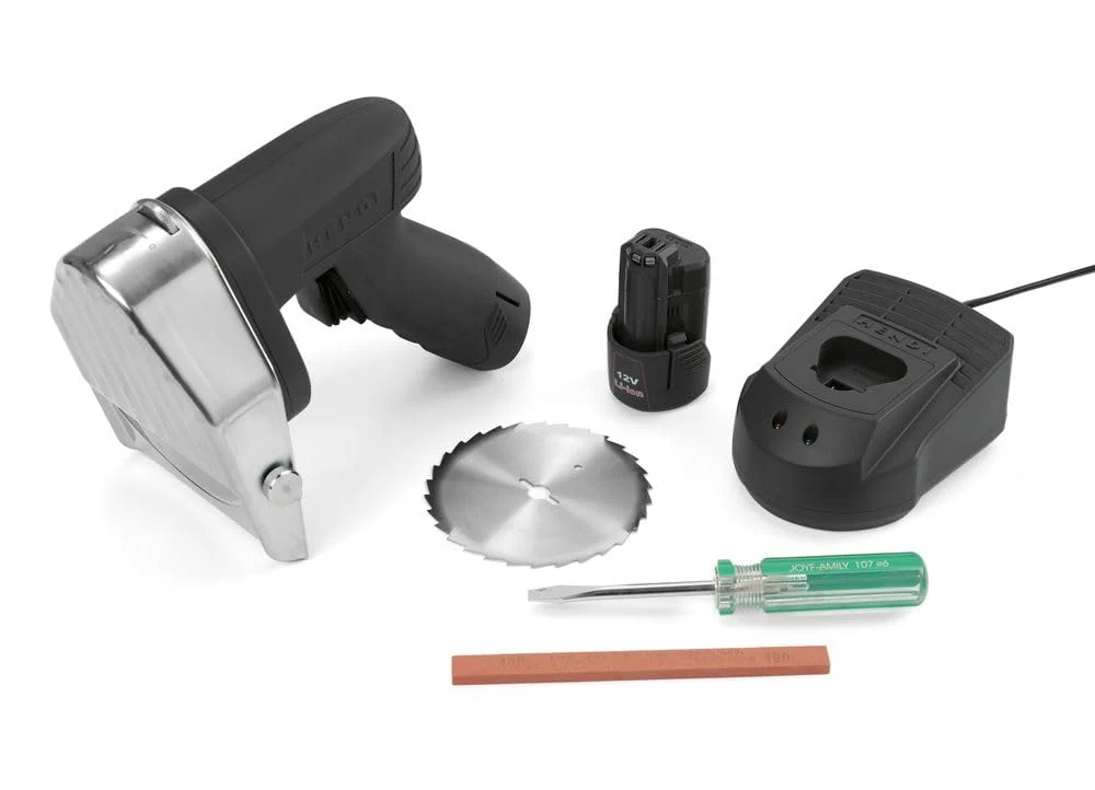 HENDI Elektromesser, 115 mm, 230 V, 80 W, Silber, Dönermesser, Kebabschneider, Inklusive Klingenschärfstein, Klingenständer und Schraubenzieherr