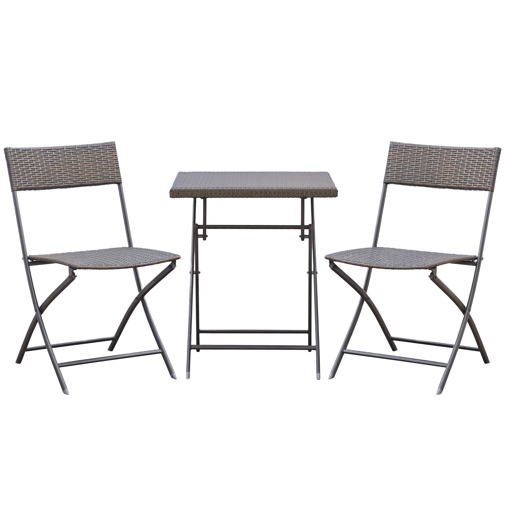 Outsunny Polyrattan Bistroset für 2 Personen Sitzgruppe Rattan Gartenmöbel Set Garnitur Schwarz