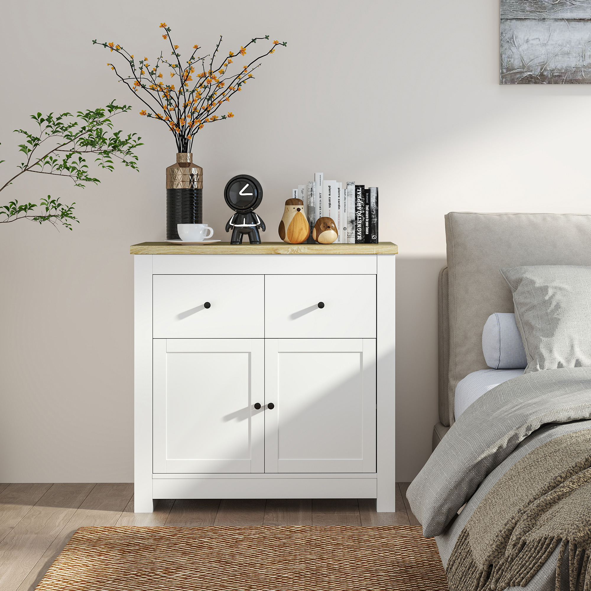 Ladekast met veel Opbergruimte, Sideboard met Soft-Close Deuren, 2 Laden, Verstelbare Plank, Wit