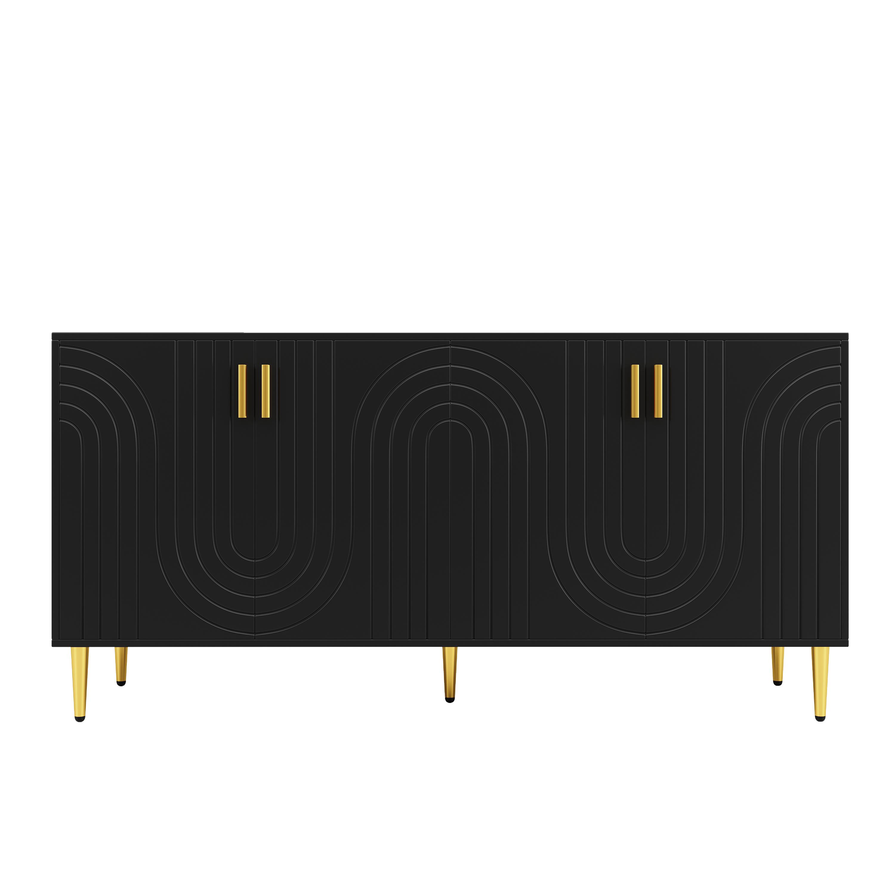 Schwarzes Sideboard mit einzigartigem Wellendesign, 152×40×75 cm, Schwarz