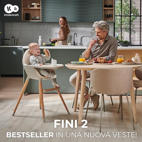 Kinderkraft Seggiolone Pappa FINI2, 2 in 1, Rialzo da Sedia, Poggiapiedi Vassoio Regolabile, per Bambini da 6 Mesi fino 5 Anni, Beige : Prima infanzia