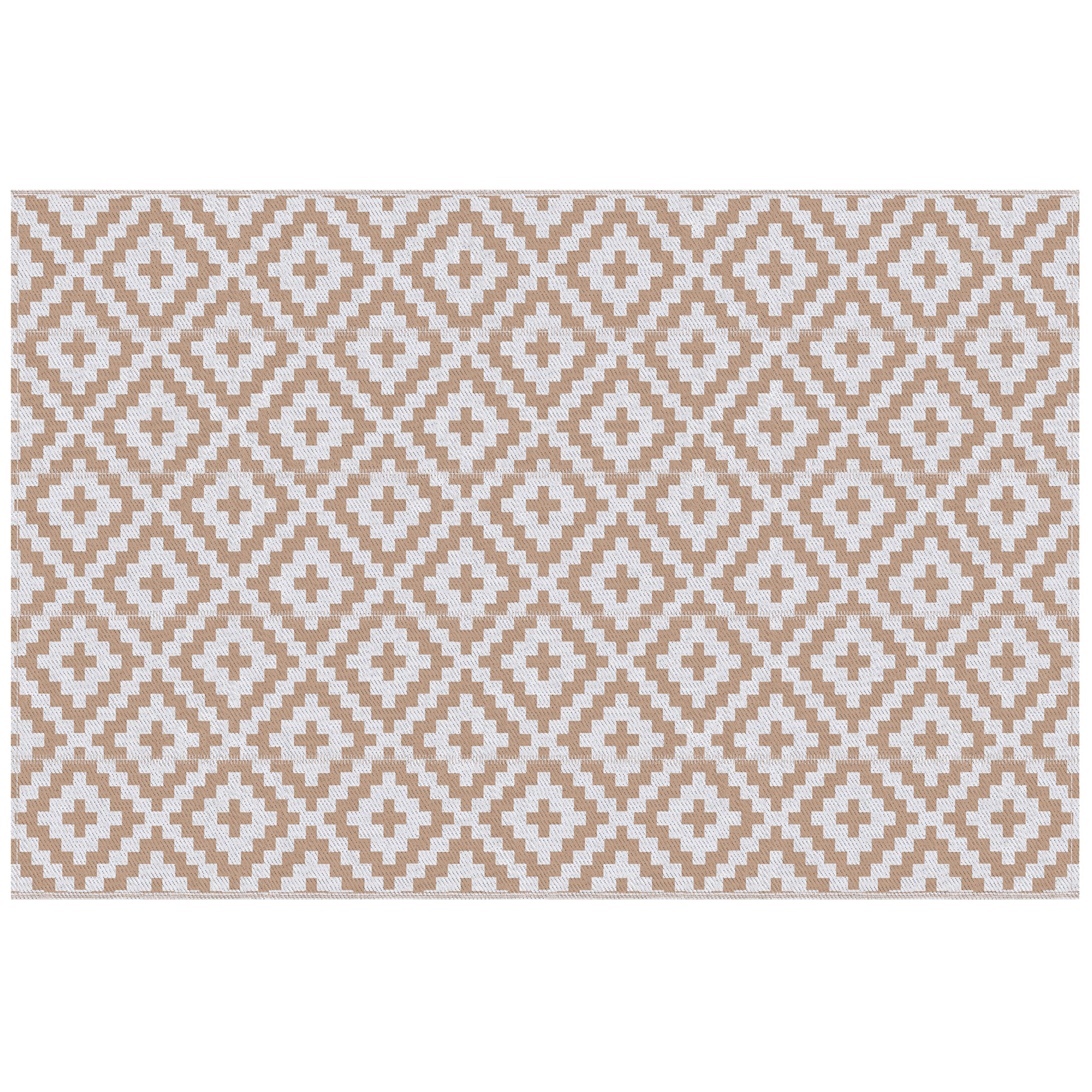 Outsunny Garten Teppich Grafisches Design - Reversible Doppelmuster - Maße 2,74L x 1,82B m - Hochdichtepolypropylen 310 g/m² Weiß Beige