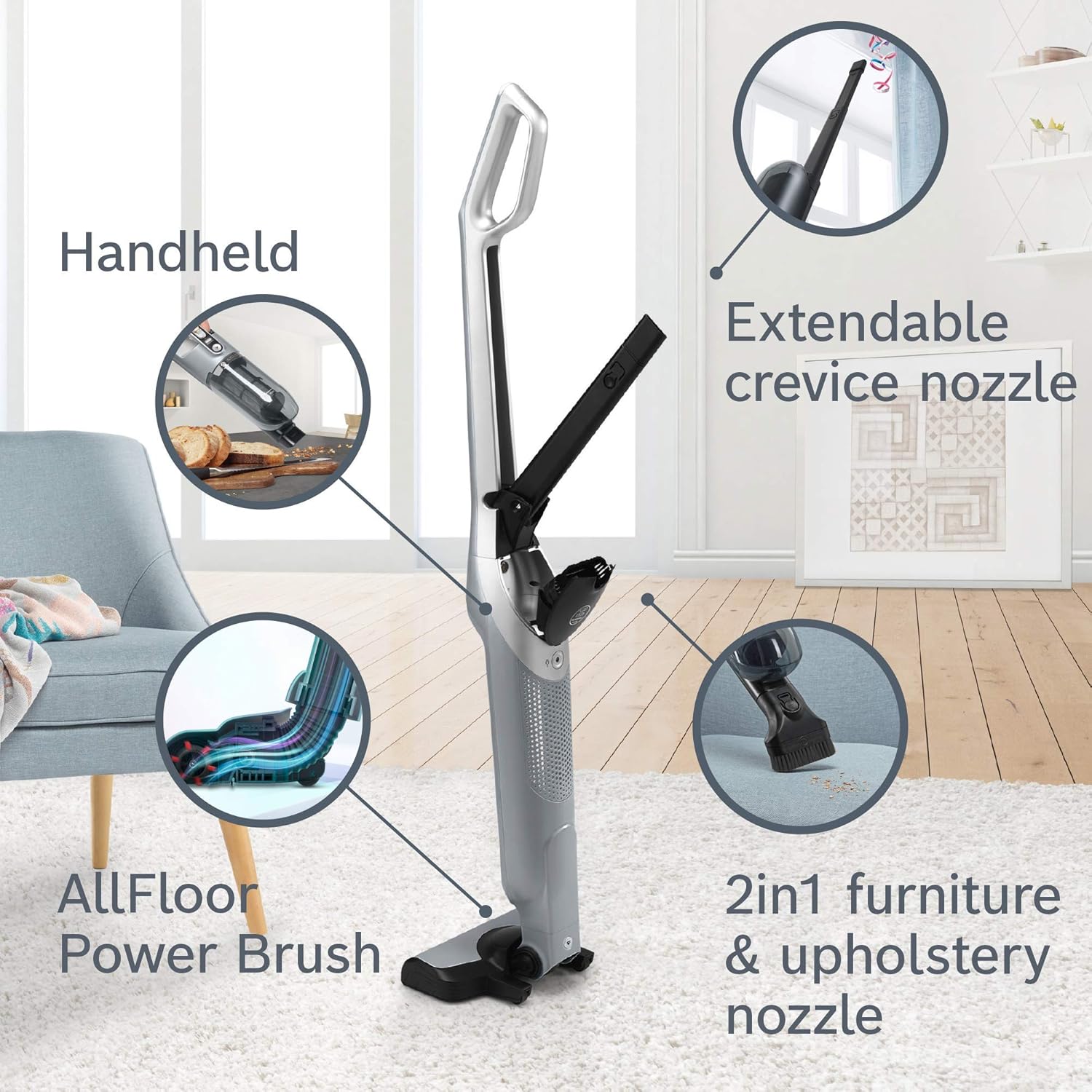Bosch Akku-Staubsauger Flexxo 2in1 Serie 4 BBH32101, kabelloser Handstaubsauger, beutellos, hohe Saugleistung, Lange Laufzeit, Kurze Ladezeit, Fugendüse, alle Bodenarten, schwarz