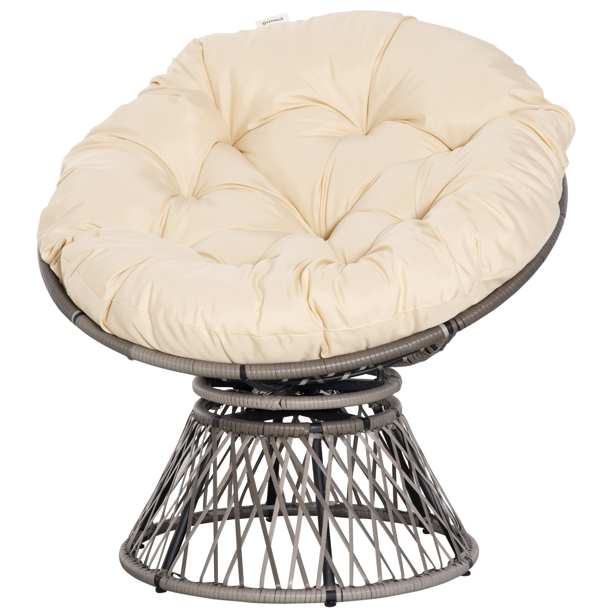 Outsunny Papasansessel, Korbsessel, Sitzkissen, Kunstrattan, drehbar, Metallrahmen, 87 x 97 x 90 cm, Beige