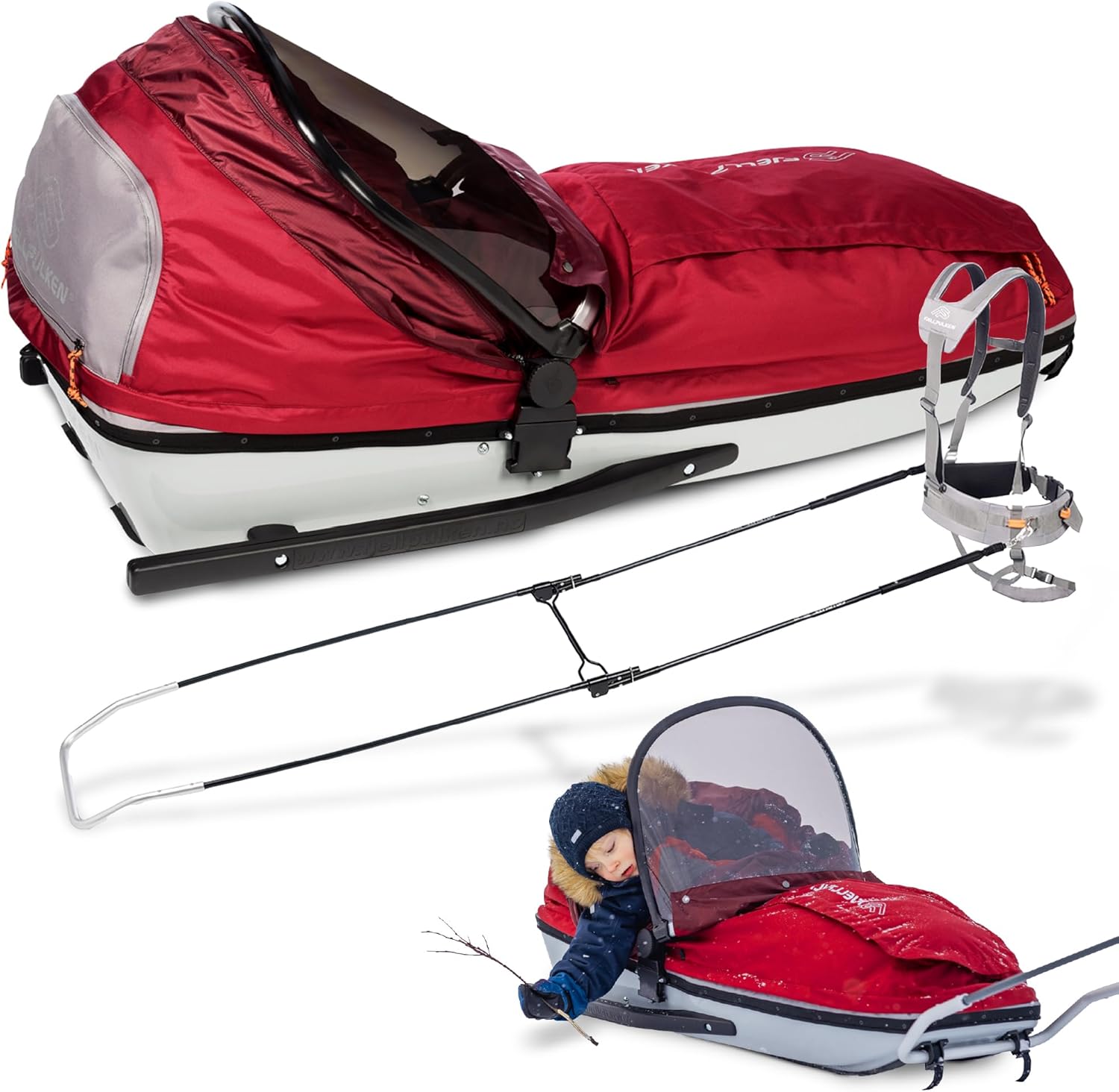 Kinder Pulk Schneeschlitten mit Gurt & Deichsel – Sicherer Premium Winterschlitten für Skifahren, Wandern, Trekking & Freizeit