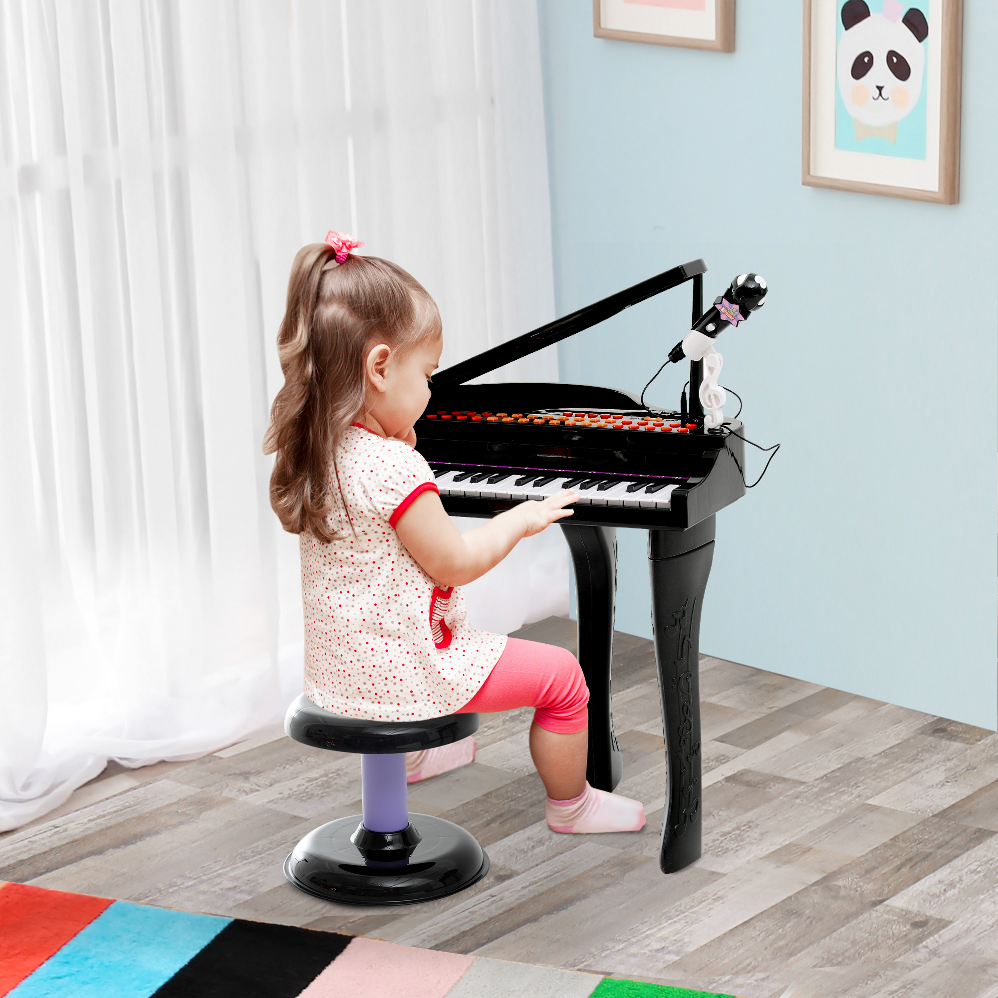 HOMCOM Kinder Klavier Mini-Klavier Piano Keyboard Musikinstrument MP3 USB inkl. Hocker 37 Tasten Schwarz