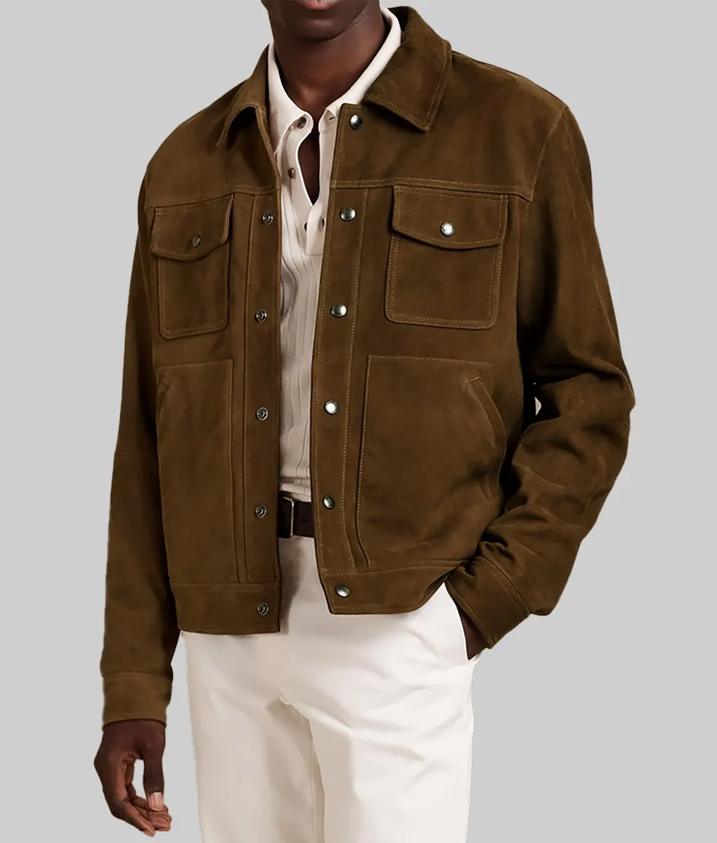 Alvin Dark Brown Suede Trucker Jacket