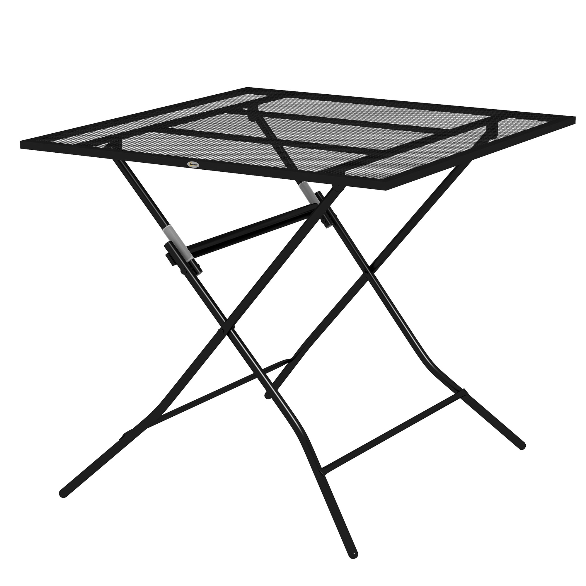 Outsunny Terrassentisch mit Gitter-Tischplatte, quadratisch, klappbar, rostfreier Stahl, 80x80x74cm, Schwarz