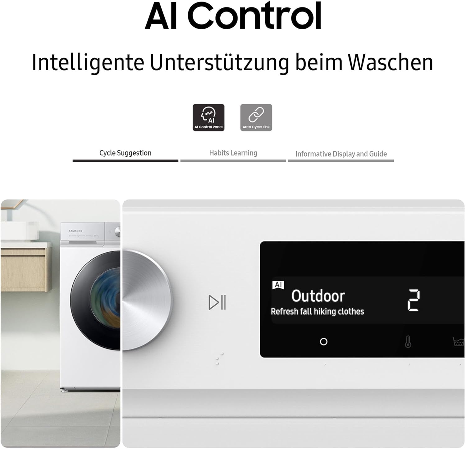 Samsung Waschmaschine, 8 kg, 1400 U/min, Ecobubble, Simple Control, WiFi SmartControl, SuperSpeed 59 Min, Inox/Schwarz, WW80T604ALXAS2