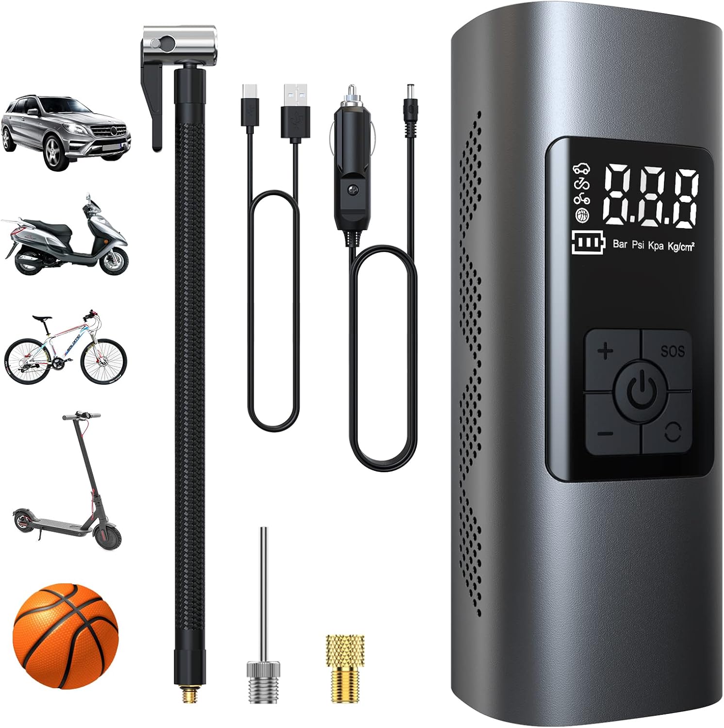 Wistrue 6000mAh Mini Compressore Aria Portatile 150PSI Gonfiatore Elettrico con Batteria Ricaricabile, Schermo LCD Digitale, Pompa per Bicicletta, Auto, Moto, monopattino, Palloni