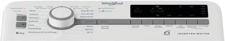 Whirlpool TDLR 6251BS IT/1 – Waschmaschine, 6 kg, Toplader Slim, freistehend, 1200 U/min, Klasse B, 6. Sensor, Colours 15°, FreshCare, 40 x 60 x 90 cm