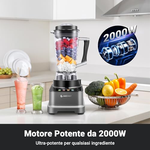 AMZCHEF 8 IN 1 Frullatore Tritatutto Multifunzione con Touch LCD | Frullatore 2000W con 8 Menu e 10 Velocità | Blender 2L per Tritaghiaccio, Gelato, Smoothie, Estratto, Purea, Salsa | Grigio : Amazon.it: Casa e cucina