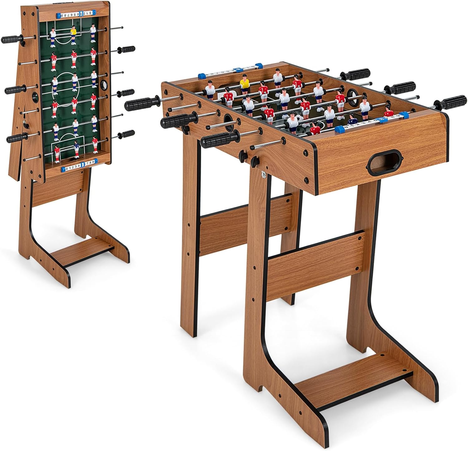 COSTWAY Mini Calcio Balilla Pieghevole in Legno, Calcetto Balilla Salvaspazio con 18 Giocatori 6 Aste 2 Palloni e Segnapunti, Biliardino per Bambini e Adulti per Feste, 69 x 60 x 71 cm