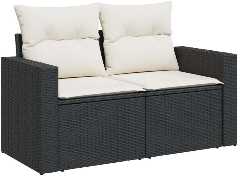 ZIRLANLV Divano da Giardino con Cuscini, 2 Posti/con Vano Portaoggetti Sotto il Sedile, Divano da Giardino con Rivestimento Sfoderabile e Lavabile, Polyrattan (beige) (neros e crema #09)