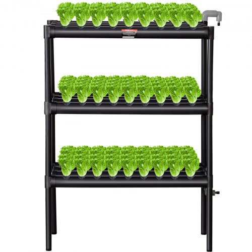 VEVOR Hydrokultur-Anbausystem, 108 Standorte, 3 Schichten, dunkelgraue PVC-Rohre, Hydrokultur-Anbauset mit Wasserpumpe, Timer, Körben und Schwämmen für Obst, Gemüse, Kräuter
