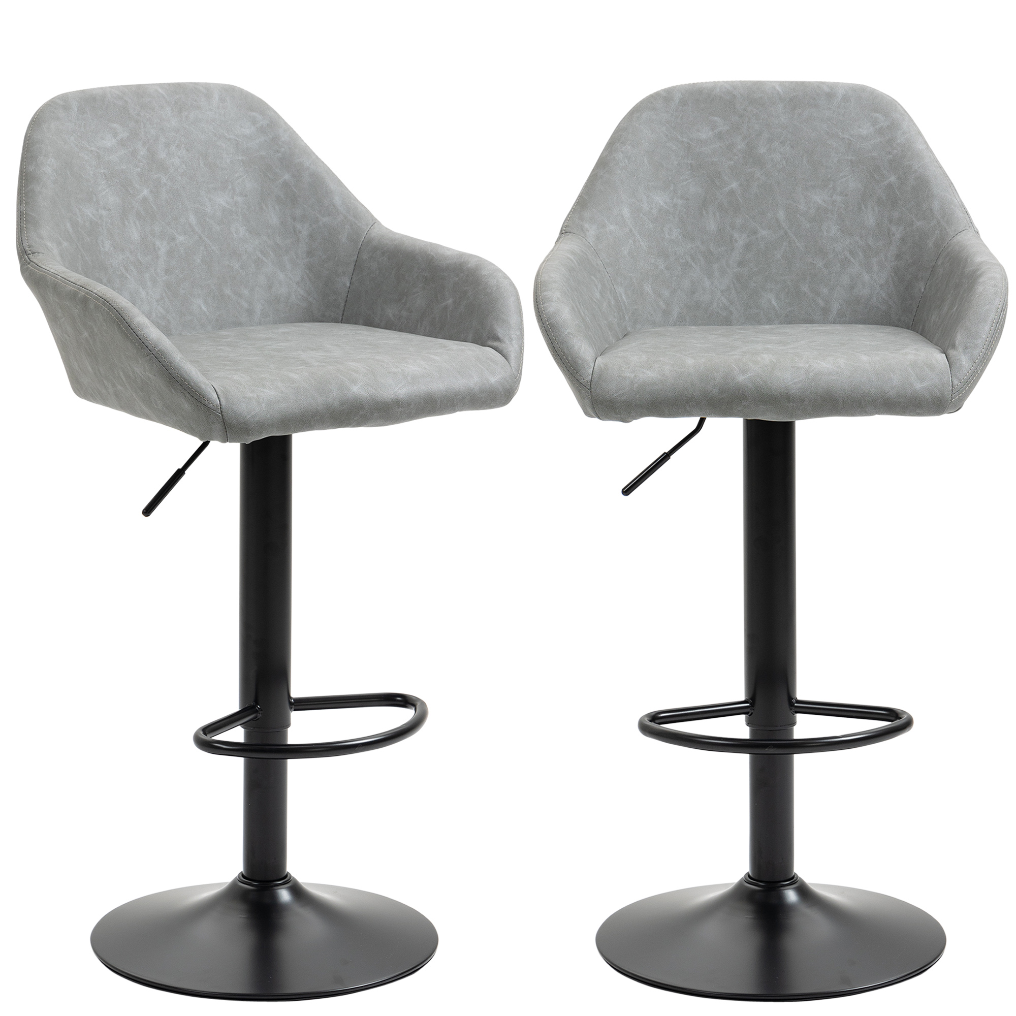 HOMCOM Set mit 2 Barhockern mit Rückenlehne und Fußstütze, höhenverstellbar und 360° drehbar, Grau