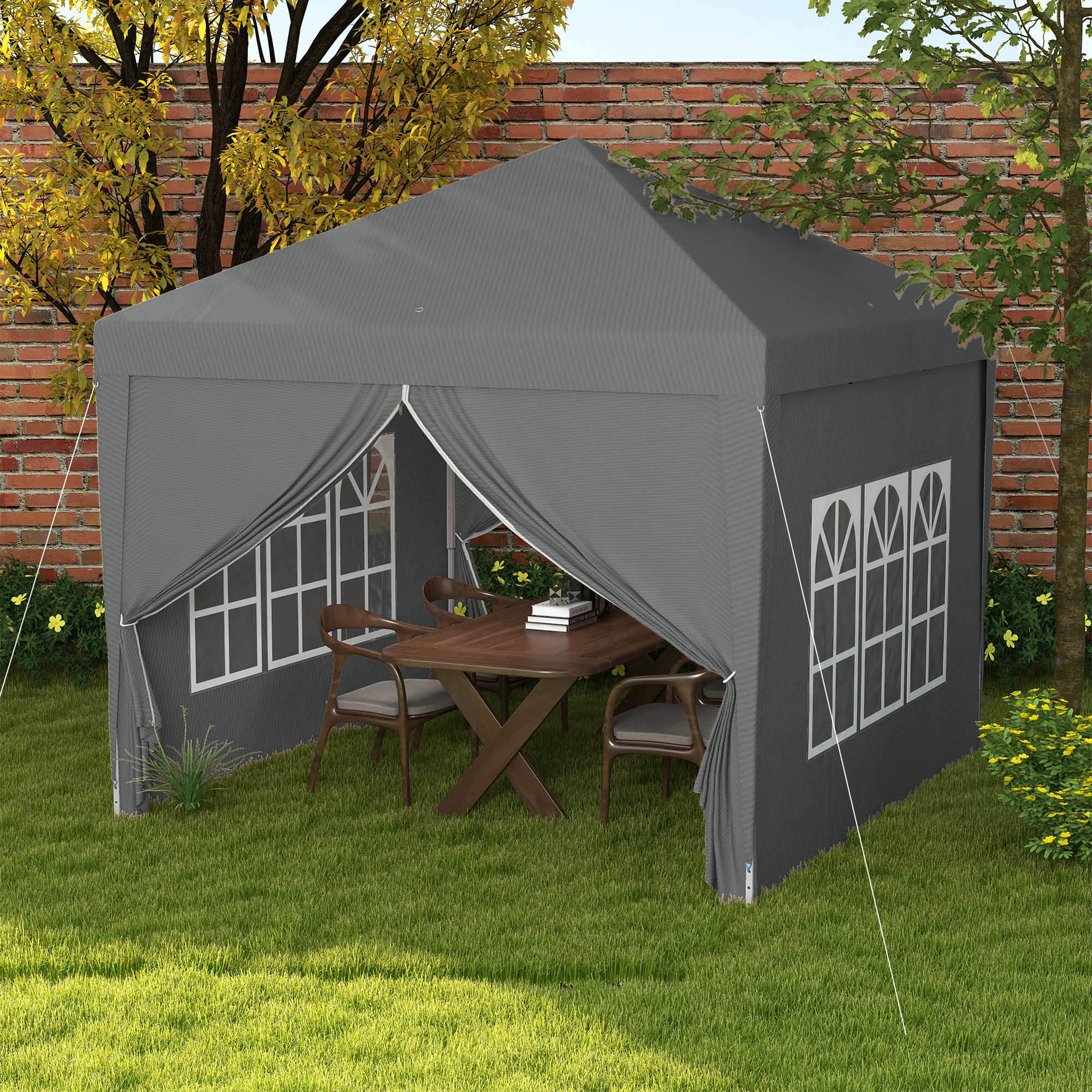 Outsunny Pavillon Partyzelt Faltbarer 3 x 3 m mit 4 abnehmbaren Seitenwänden + Transporttasche Grau