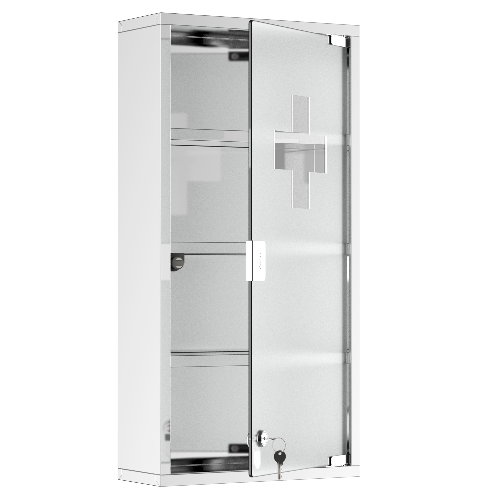 HOMCOM Medizinschrank Arzneischrank aus Edelstahl, Abschließbar Medikamentenschrank mit 4 Fächern, Glastür Apothekerschrank zur Medikamenten-Aufbewahrung, 30 x 12 x 60 cm