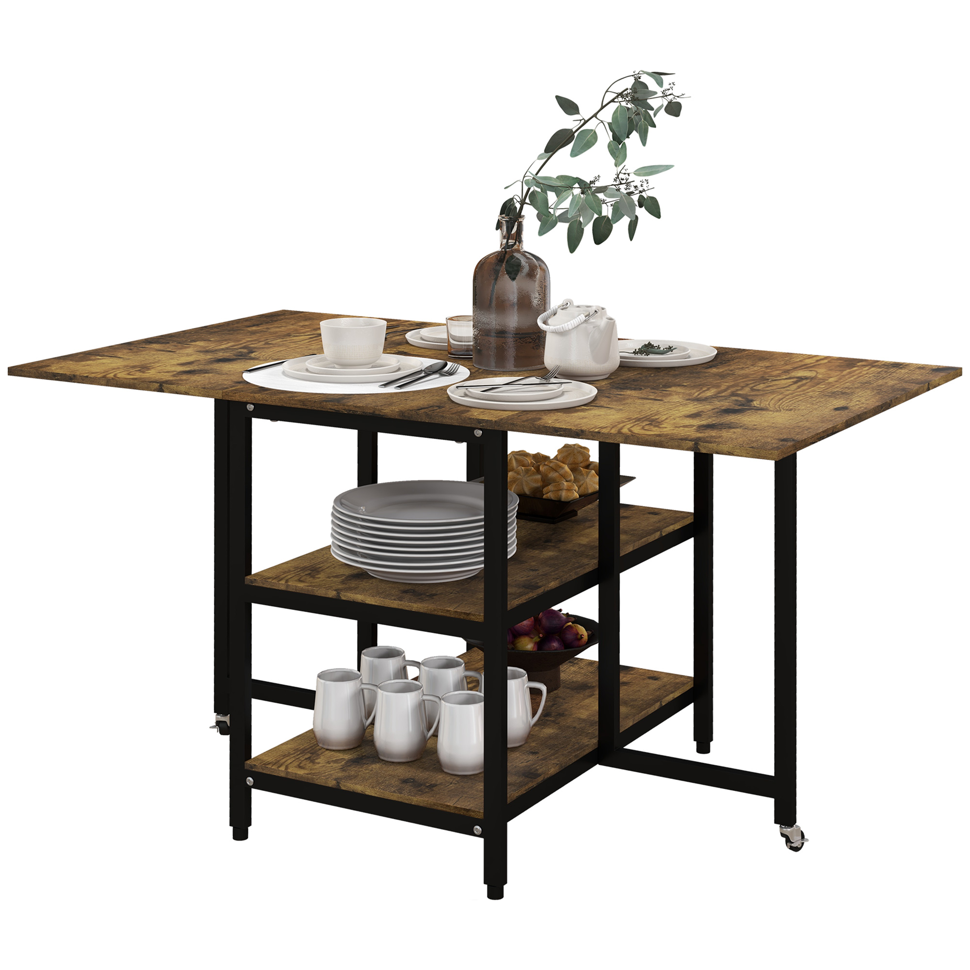 HOMCOM Esstisch Klapptisch klappbarer Esstisch, Industriedesign, 140 cm x 80 cm x 75 cm, Braun + Schwarz