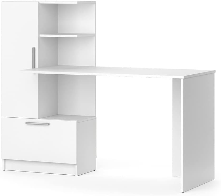Vicco Scrivania con ripiani Tomy, Bianco, 150 x 59.3 cm