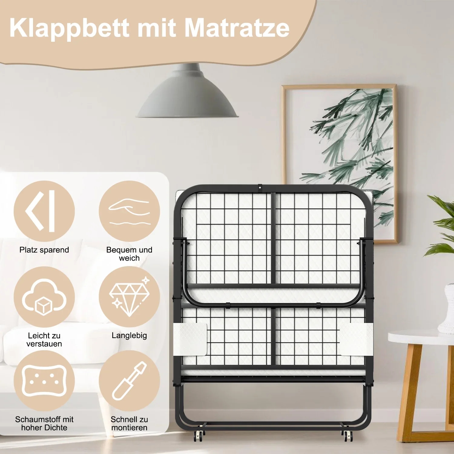 Sonnewelt Opklapbed 90x200cm met 13cm dikte en wielen