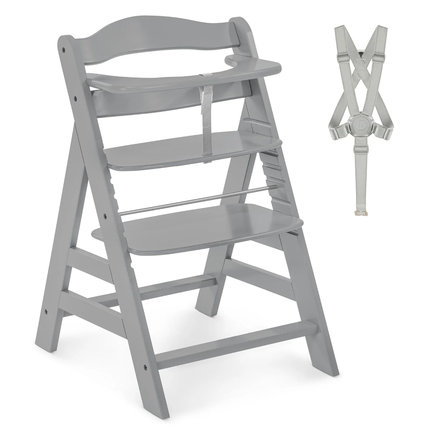 hauck Alpha Plus Hochstuhl aus Holz, mitwachsender Kinderhochstuhl mit 5-Punkt-Gurt und Schutzbügel