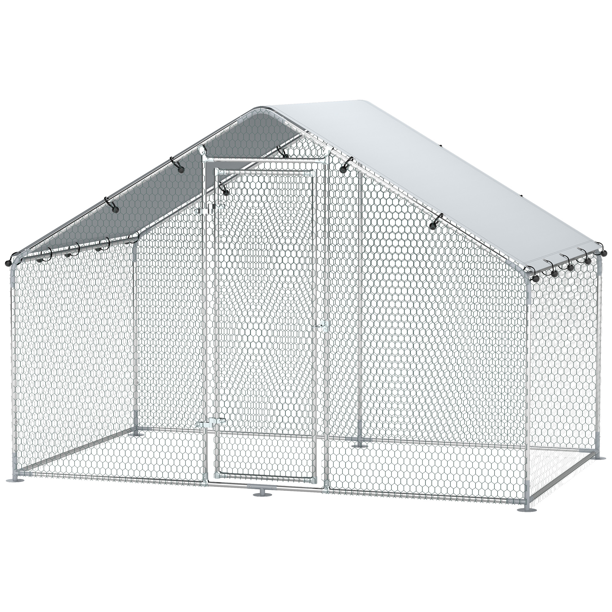 PawHut Hühnerauslauf für 5-8 Hühner, Dachplane, verriegelbare Tür, Stahlrahmen, 5,1 m², 3 x 1,7 x 1,9 m