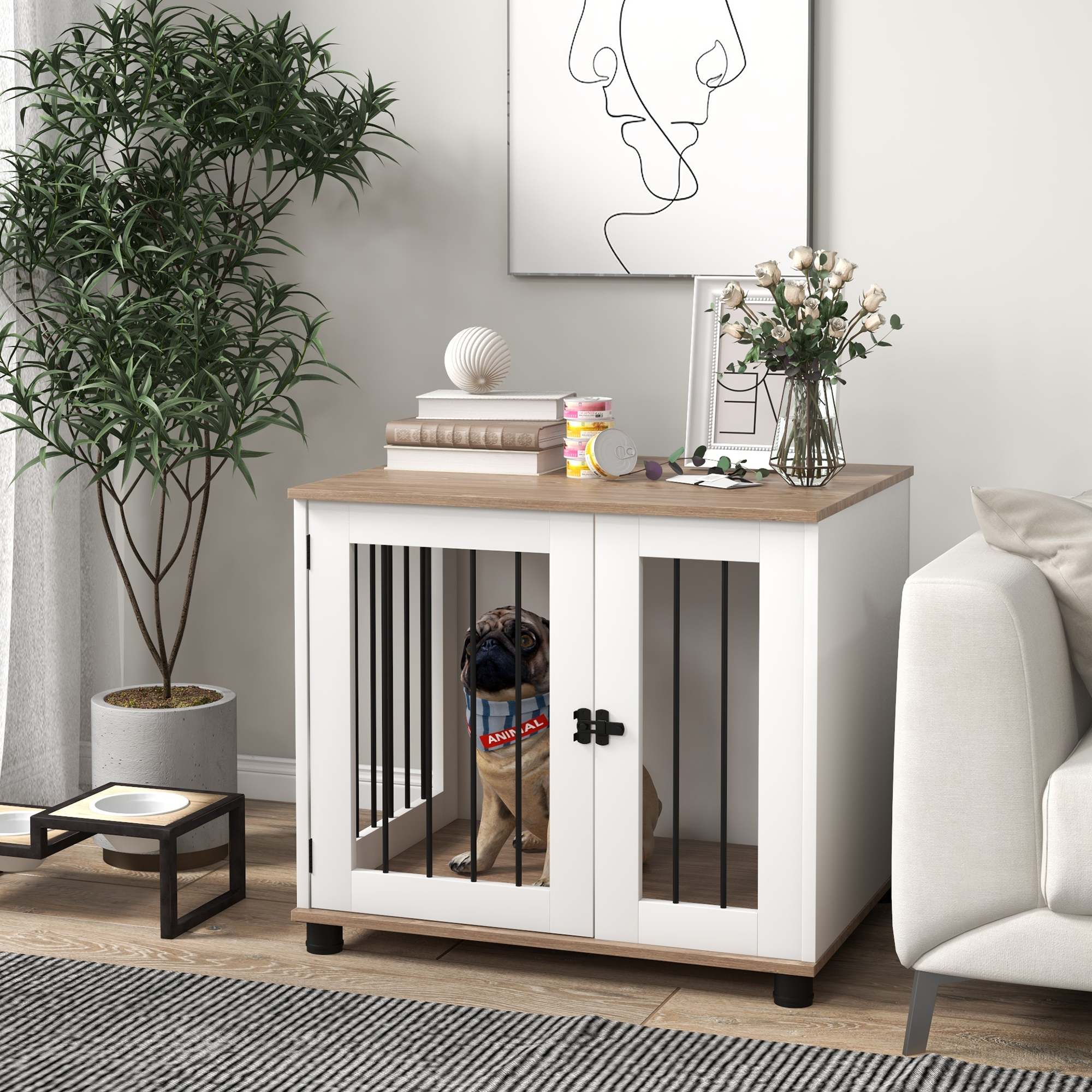 PawHut Hundekäfig Haustier auf Füßen 2 in 1 Beistelltisch mit 1 verriegelbaren Tür - Maße 73L x 60B x 68H cm