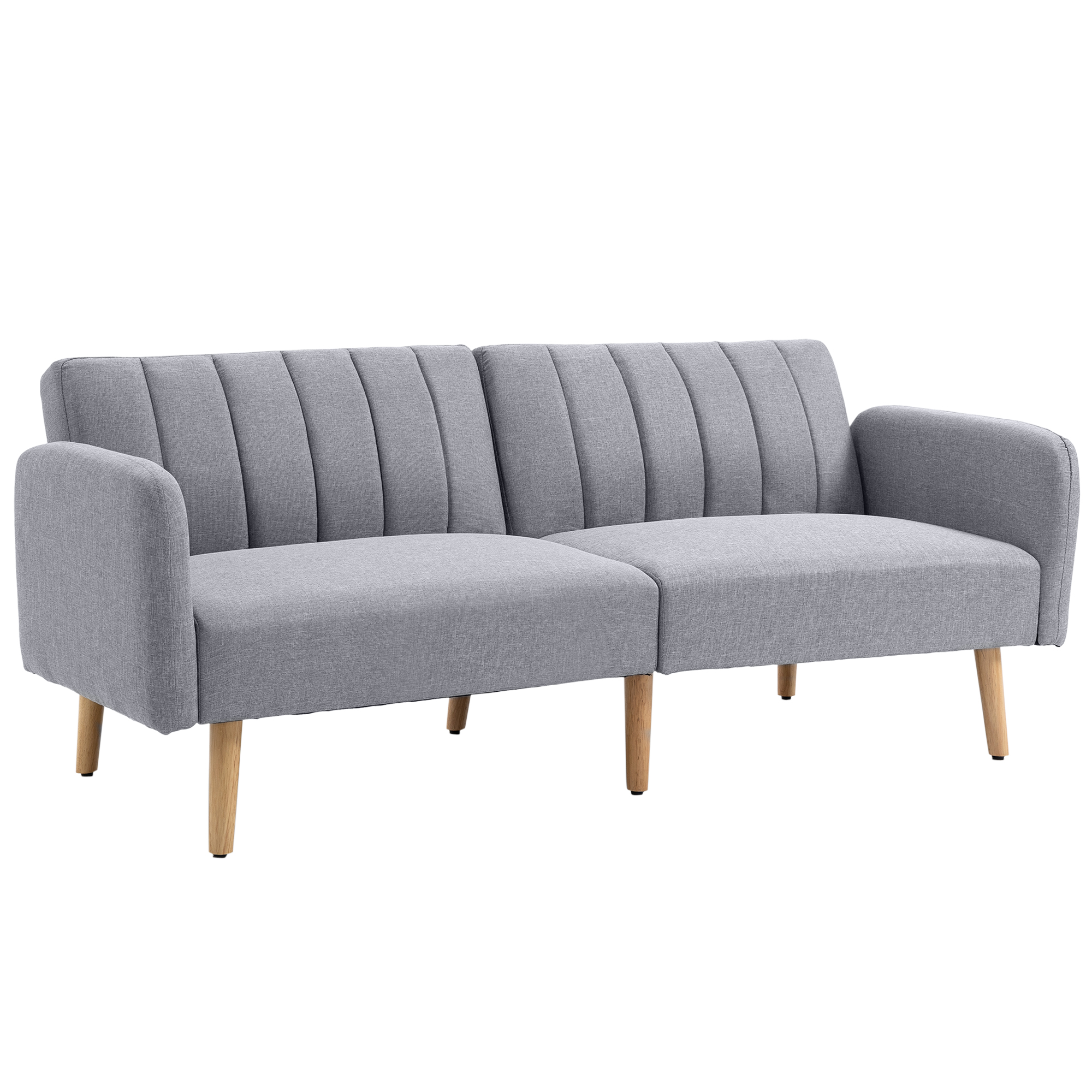 Slaapbank, 2-zits stofbank, Bank met slaapfunctie, linnen-look polyester, rubberhout, 173 x 75 x 73 cm, Grijs