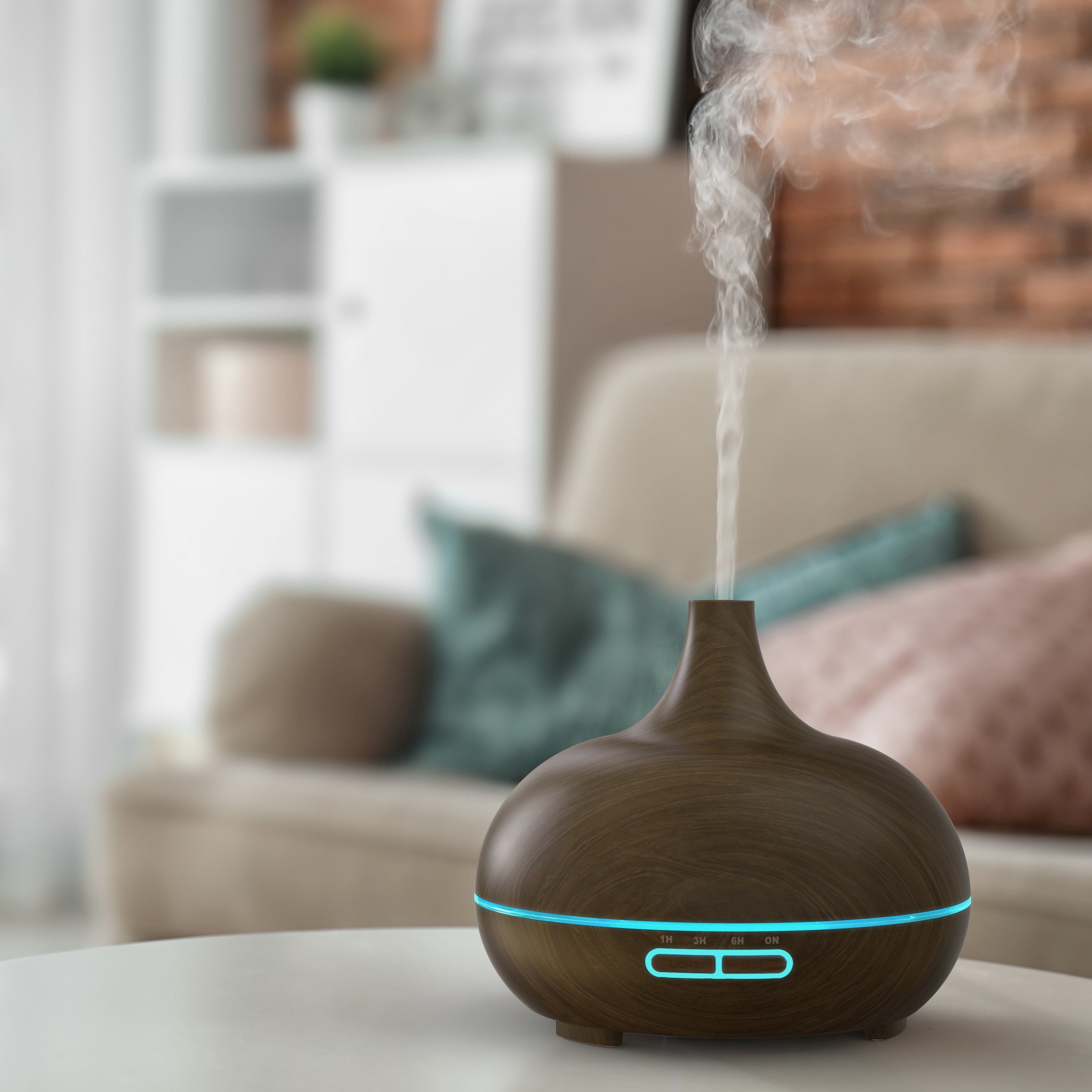 Diffuser Ultraschall LED Aroma Diffusor 300ml, Luftbefeuchter, Holzdekor, Timer