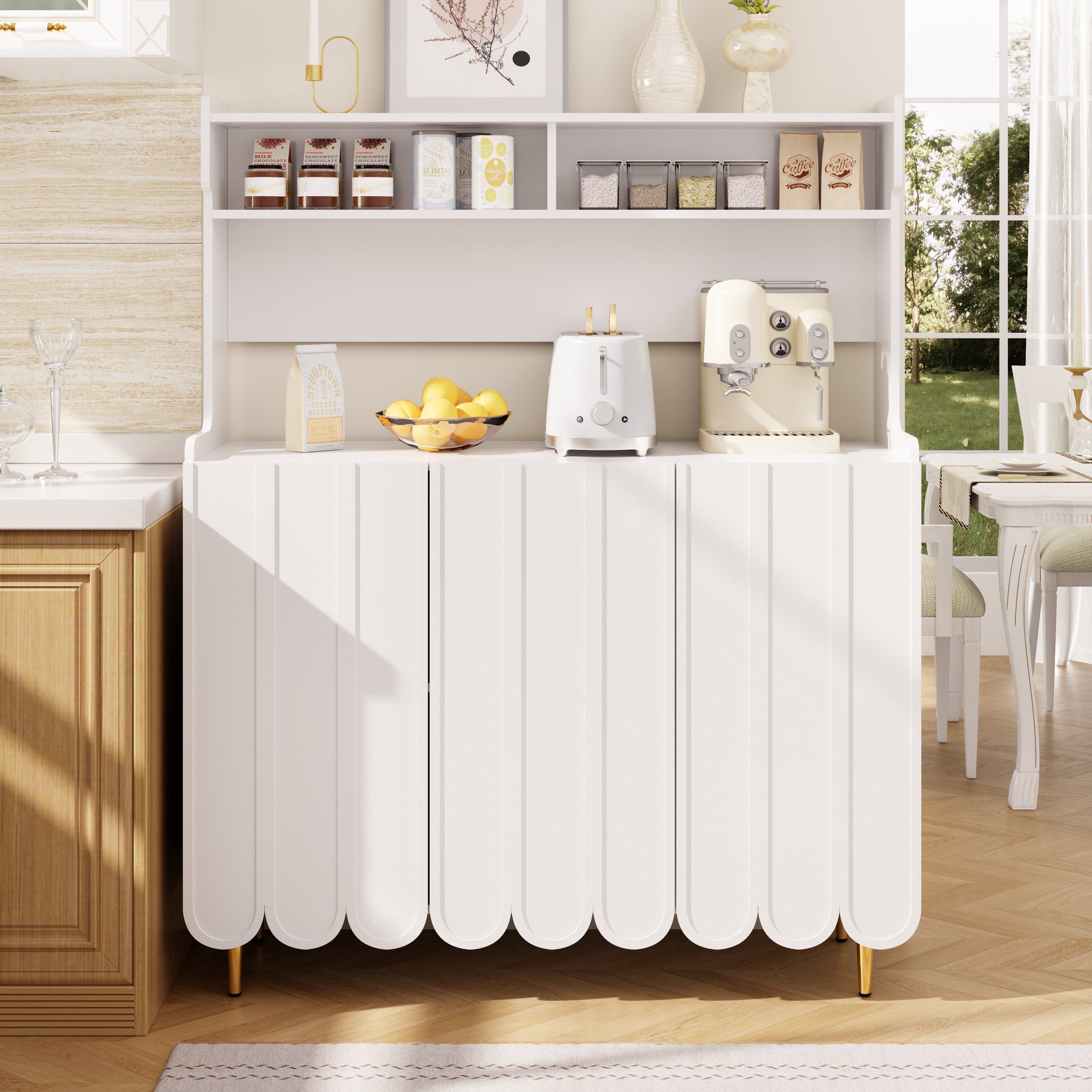 Modernes Sideboard mit offenen Ablageregalen, goldenen Beinen, 120×40×150,8 cm, Weiß