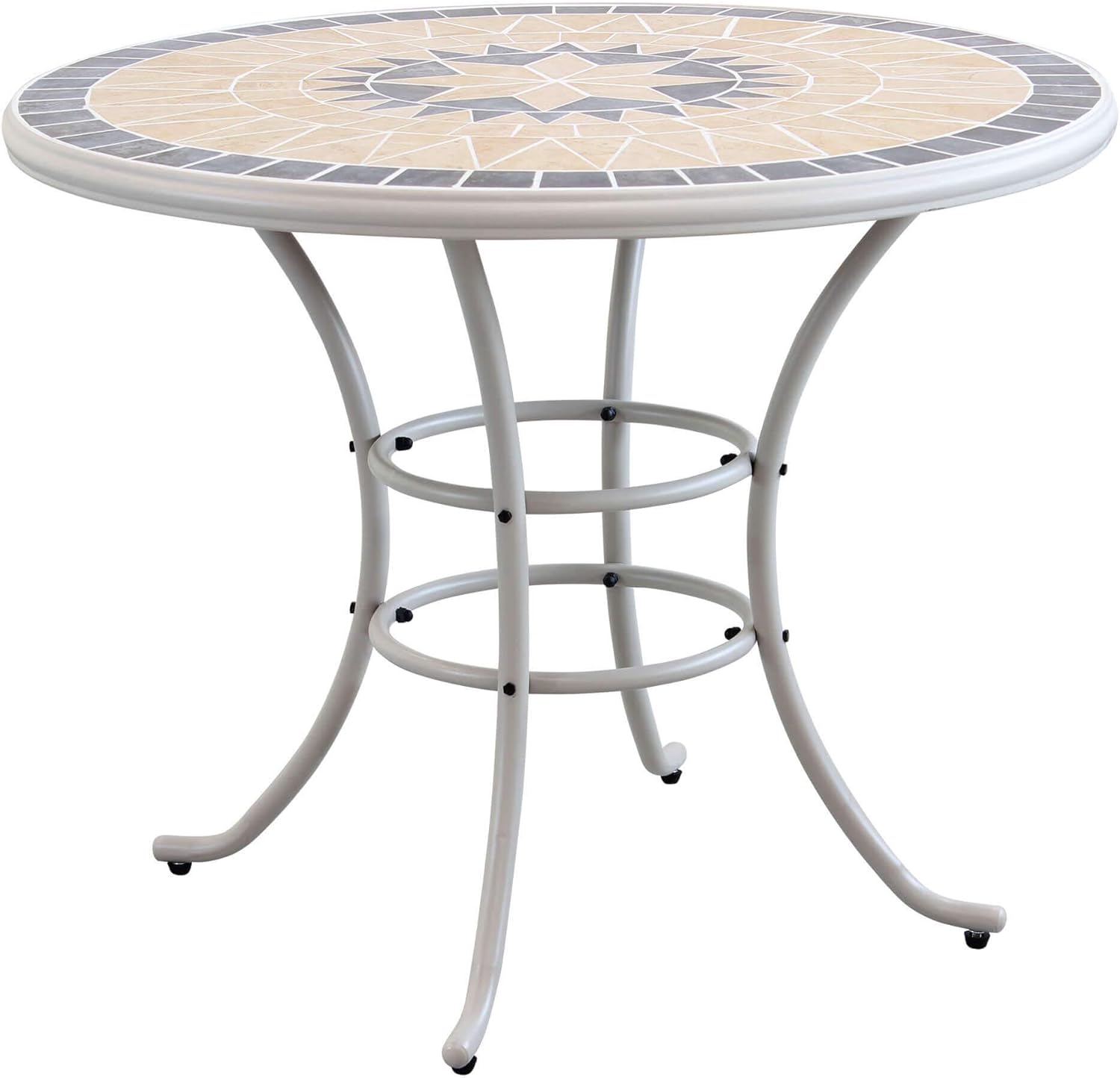 MilaniHome.it - Fixed Round Table in Iron Diameter 90 Mosaic Top for Outdoor Garden, Porch, Restaurant, Ice Cream Bar Hotel Albergodi Colour Taupe