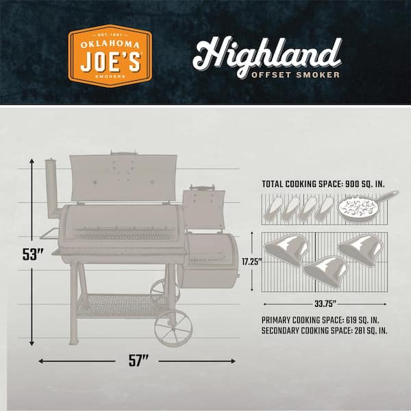 Highland Offset Charcoal Smoker and Grill in Black with 900 sq. in. Cooking Space