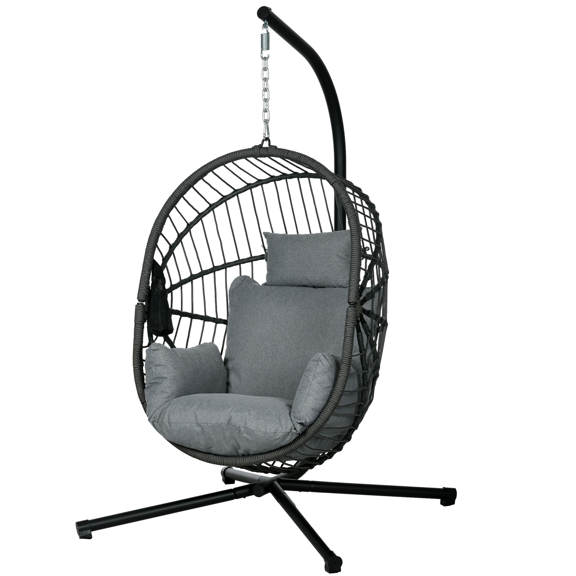 Outsunny Outdoor Hängesessel Hängesessel, inkl. Polster, Egg-Chair, 120 cm x 106 cm x 188 cm,  Grau