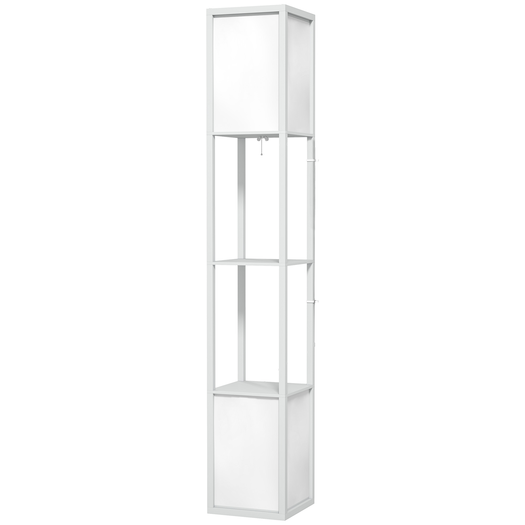 HOMCOM Stehleuchte für das Wohnzimmer, moderne Stehlampe mit Regalen, Stofflampenschirm und doppelte Beleuchtung, Weiß