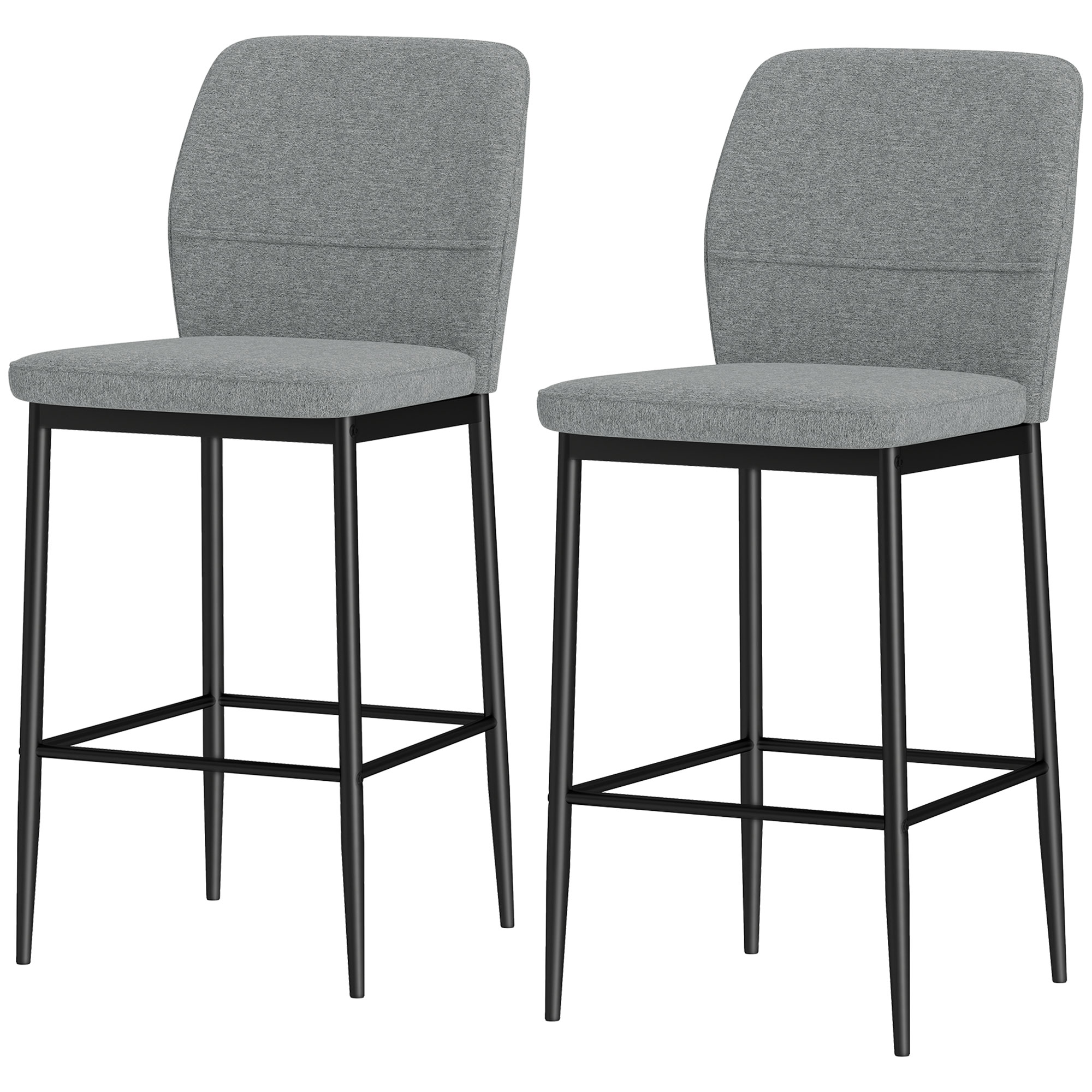 HOMCOM Set 2 moderne Barhocker aus Samt mit Fußstütze und Rückenlehne, 41x52x97 cm, Grau