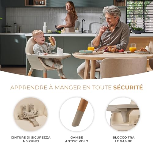 Kinderkraft Seggiolone Pappa FINI2, 2 in 1, Rialzo da Sedia, Poggiapiedi Vassoio Regolabile, per Bambini da 6 Mesi fino 5 Anni, Beige : Prima infanzia