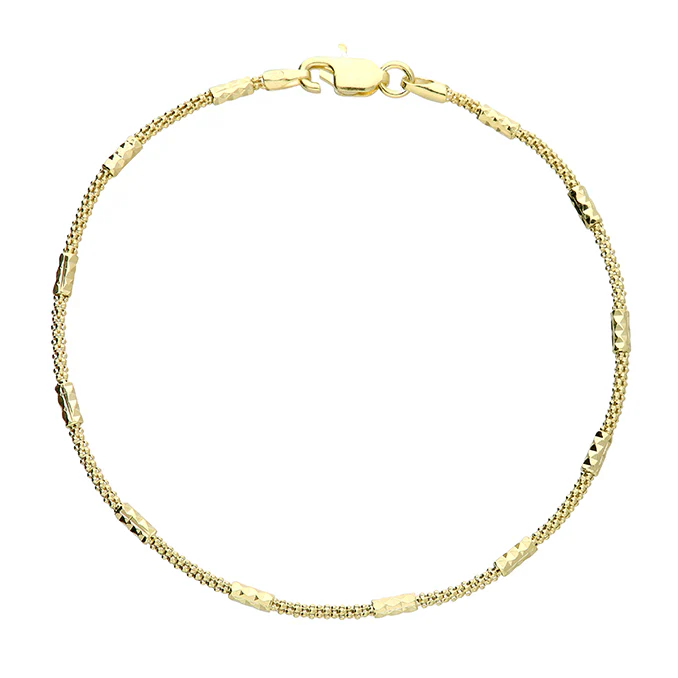 18ct Gold Plated Sterling Silver Popcorn Bracelet �C Diamond-Cut Detailing (19cm)
