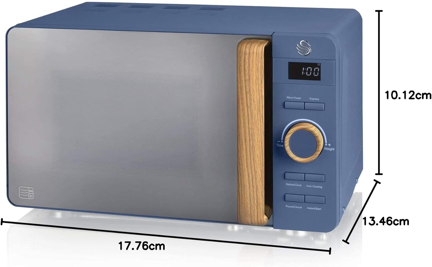 Swan Nordic SM22036WHTN Digitale Mikrowelle, Griff in Holzoptik, Gehäuse mit weicher Haptik und matter Oberfläche, 800 W, Baumwollweiß