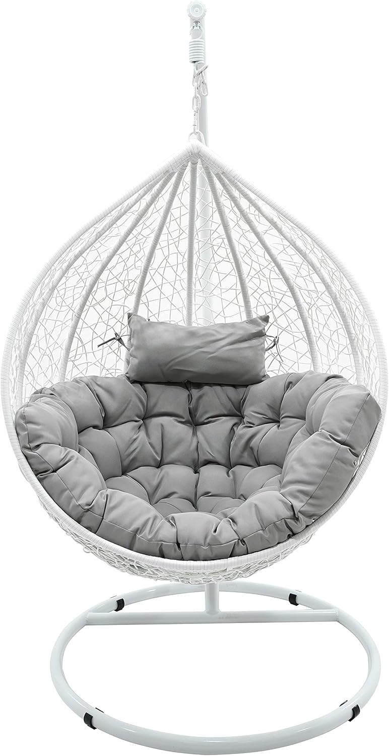 Metal and Hularo Hanging Chair with Soft Cushion (White)