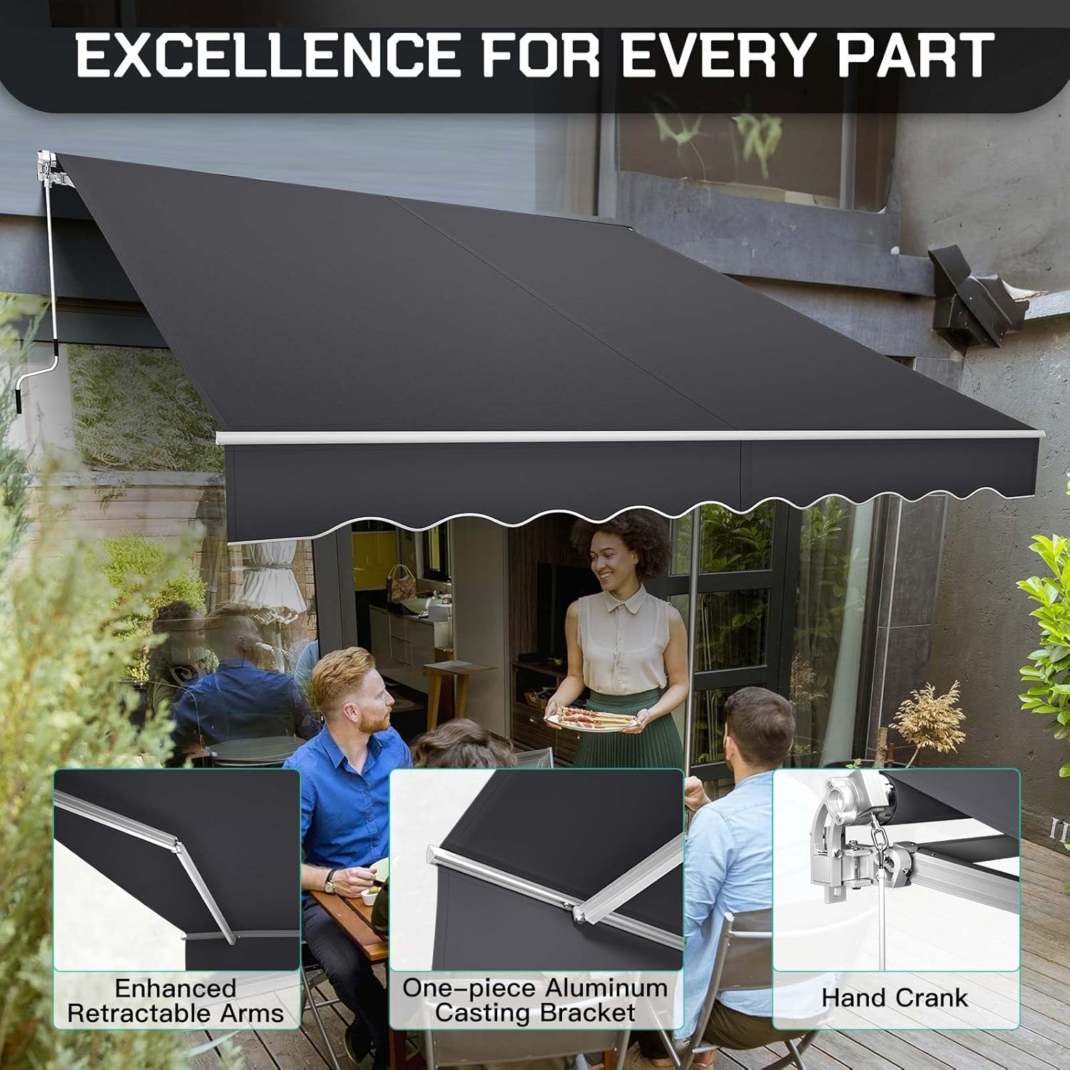Gelenkarmmarkise 3m Sonnenschutz Markise für Balkon & Terrasse – Wasserabweisend, Robustes Markisentuch, Aluminiumrahmen – Höhenverstellbare Sonnenmarkise mit Handkurbel für optimalen Schatten