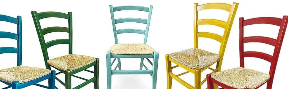 Sedia Venezia Legno Colorata Ristorante Agriturismo Cucina Casa Paglia Verde Blu Giallo Rosso